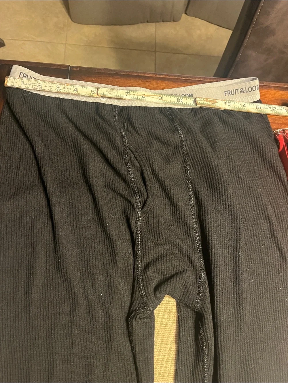 .1.  Mens Fruit of the Loom Black Ribbed Thermal waffel Leggings large